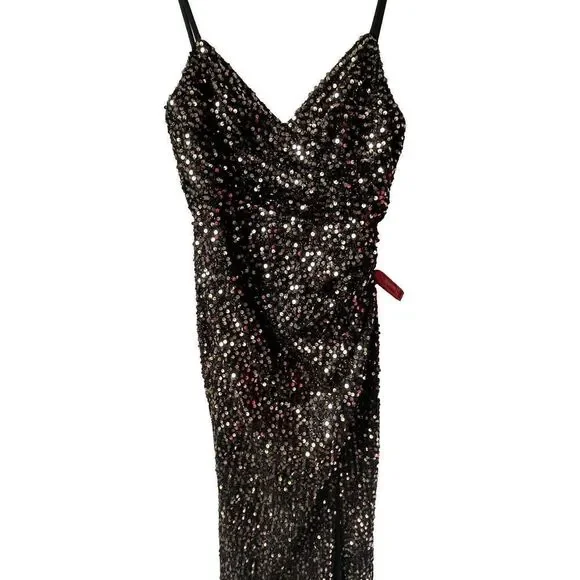 Ieena Mac Duggal Bronze Black Sequin Gathered Waist Gown Size 4 $398 - Picture 6 of 7